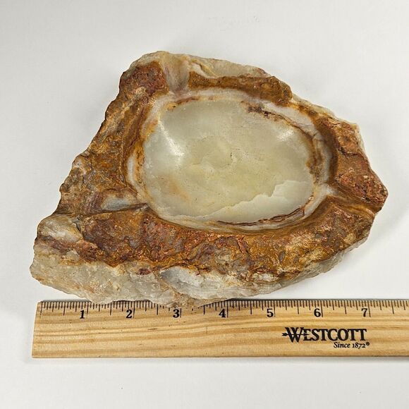 Onyx Ashtray Vintage Carved Stone Solid Rock Vide Poche Trinket Dish Heavy MCM - Picture 7 of 10